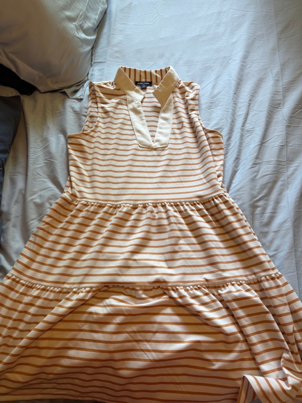 Nautica Cream & Tan Striped Sleeveless Polo Dress